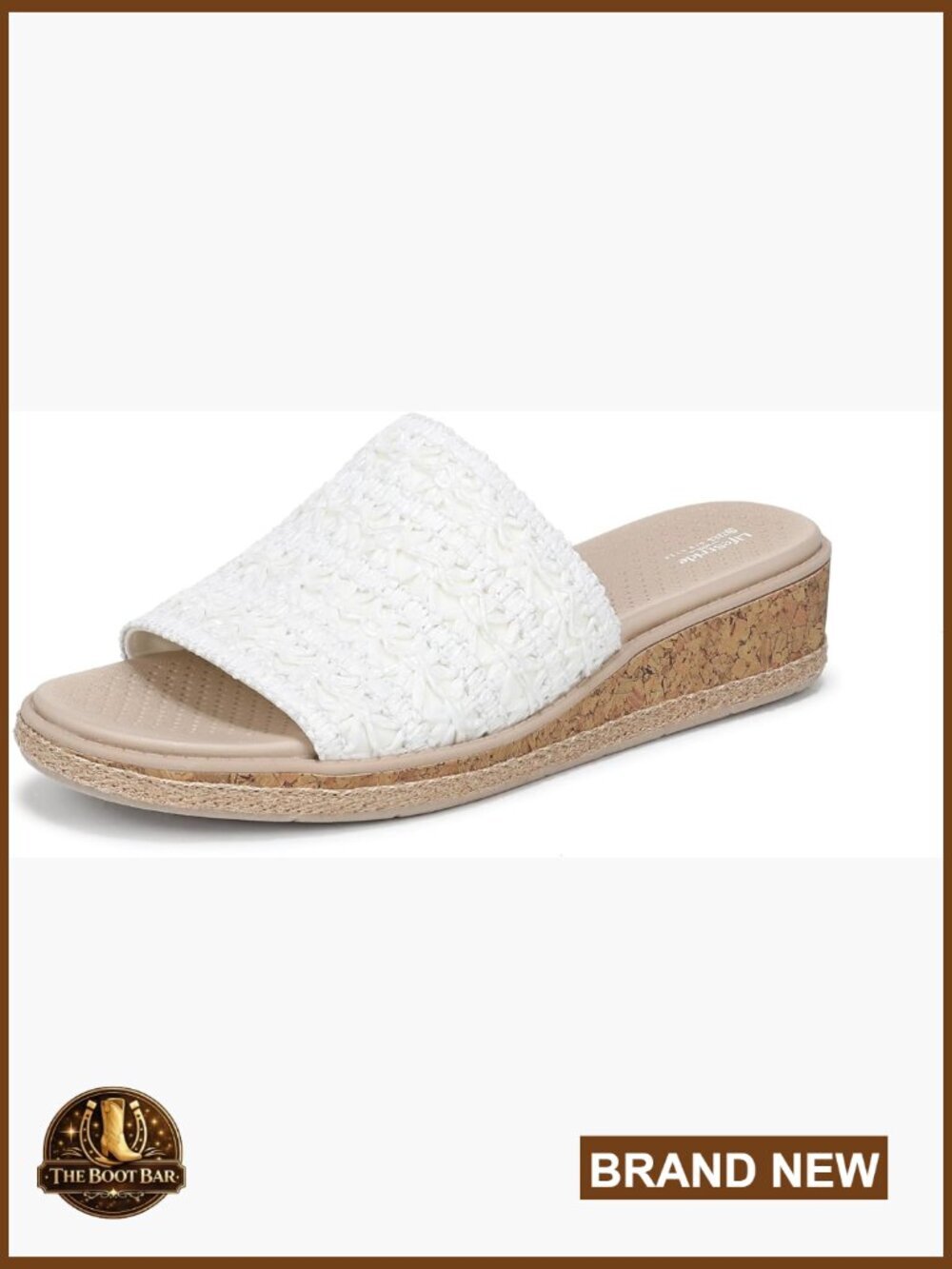 Slide Sandals Stretch Raffia Round Toe Slip On Wedge Heel Casual